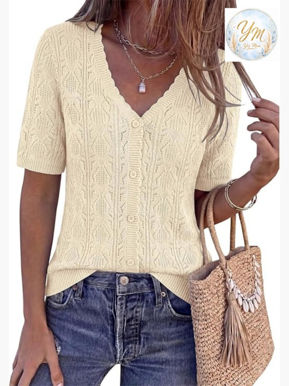 Crochet Button Down Short Sleeve Cardigan Lightweight Shrug for Dresses